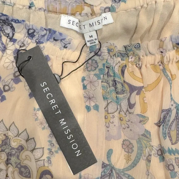 Secret Mission Cassandra Off The Shoulder Floral chiffon long sleeve top size M - Picture 4 of 4